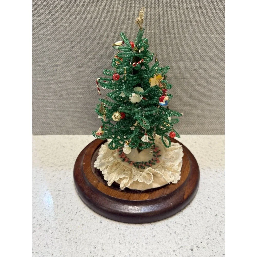 Vintage Westrim Beaded Christmas Tree Ornaments Wood Base No Glass Dome 6